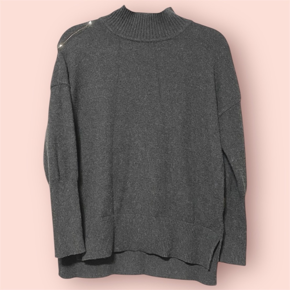mesh + lace Cozy Gray Turtleneck Sweater
